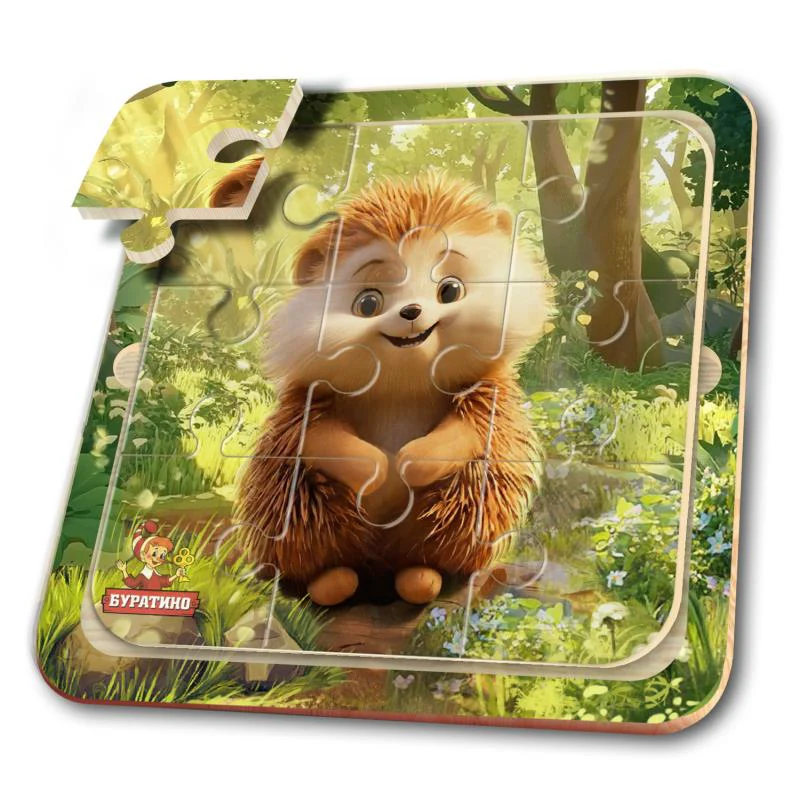 Игрушка деревянная пазл 10*10 см. терм. пакет Буратино в кор.250шт