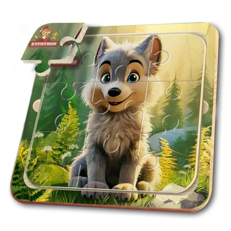 Игрушка деревянная пазл 15*15 см. терм. пакет Буратино в кор.124шт