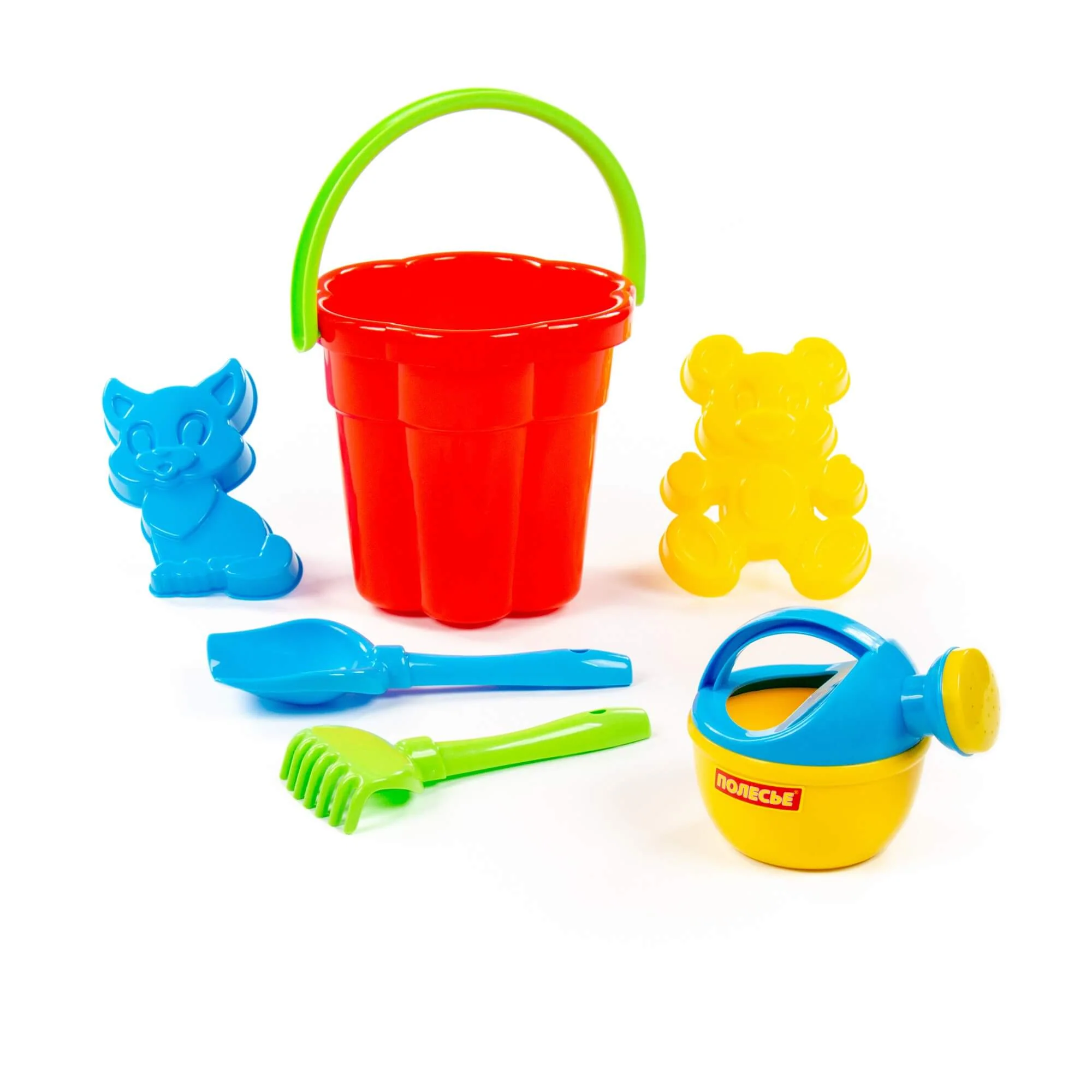 Набор №166: ведро-цветок большое, лопатка №5, грабельки №5, формочки (котёнок + медведь), лейка малая №4 - Image 2